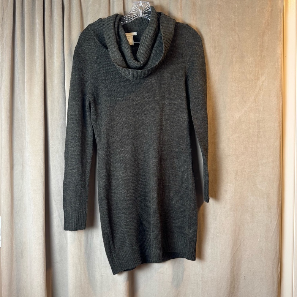 H&M Charcoal Olive Cowl Neck Sweater Tunic Dress Turtleneck Bodycon Y2K